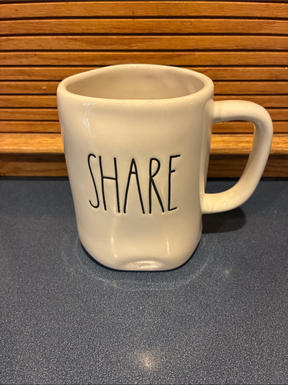 Rae Dunn White Mug with Black 'SHARE' Lettering